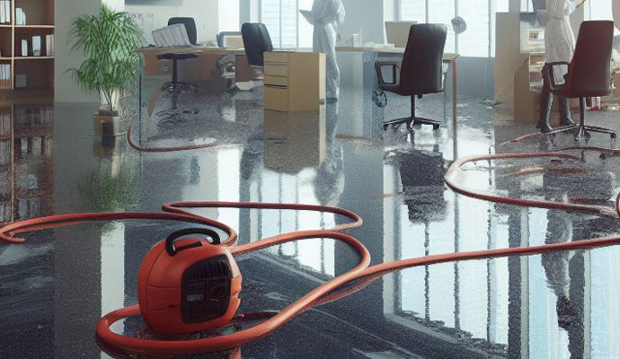 Professional worker restoring commercial water damage