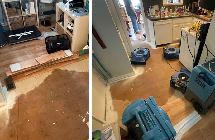 Professional service for floor and sewage water removal, before and after restoration.