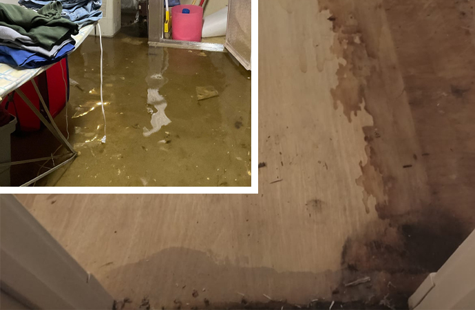 Floor with water flooding, requiring removal