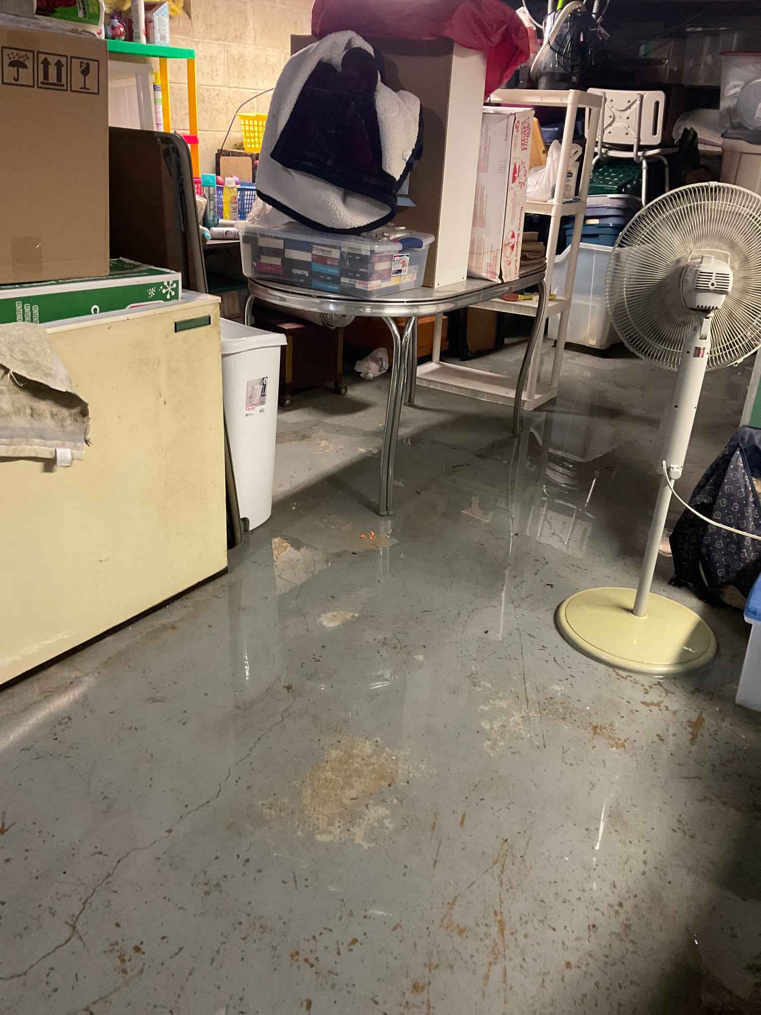 Wet basement due to foundation leak 