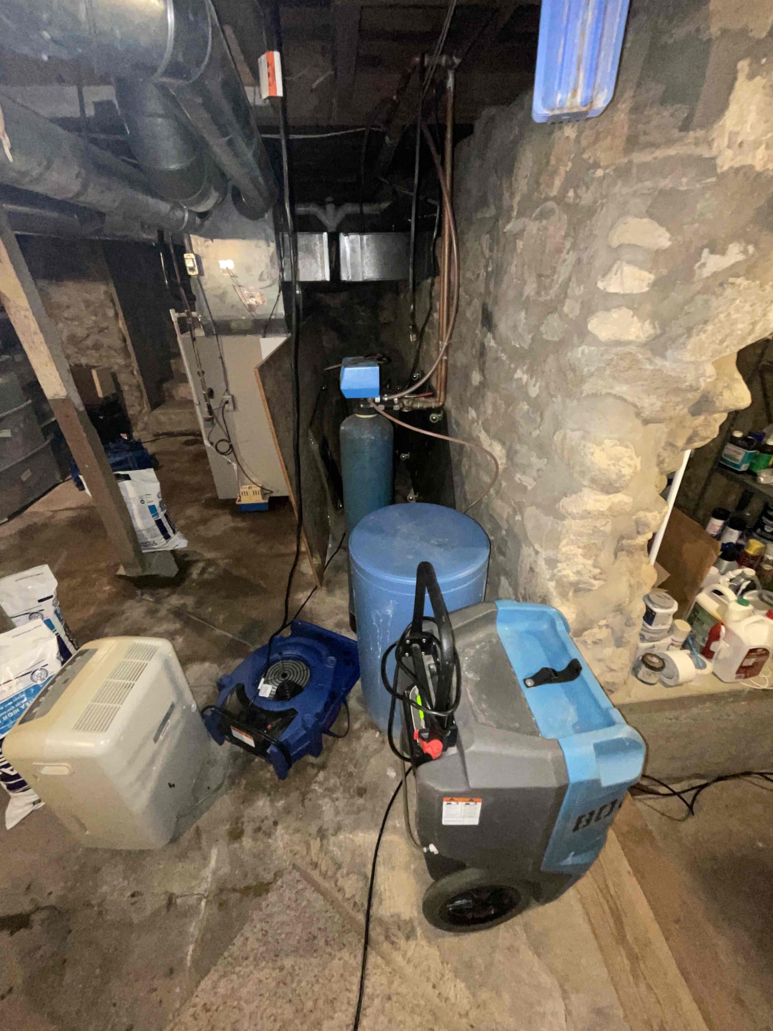 Drying equipment set up to properly dry basement
